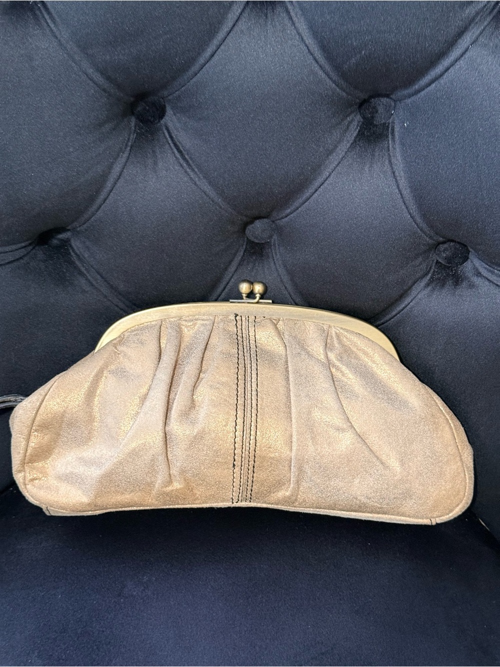 Kenneth Cole Gold Metallic Ruched Kiss-Lock Clutch